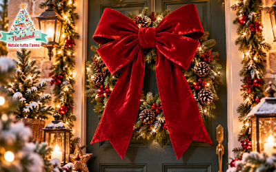 Fiocchi di velluto giganti per Natale: come realizzarli e decorarci la porta di casa fiocco velluto